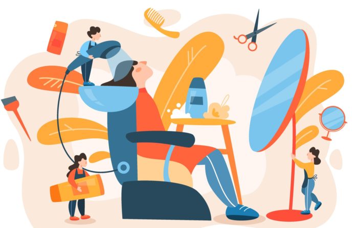 Hairdresser web banner or landing page set. Idea of hair care